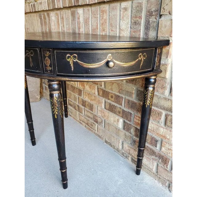 Wood Lane Venture Bespoke Black & Gilt Painted Demilune Console Table For Sale - Image 7 of 11