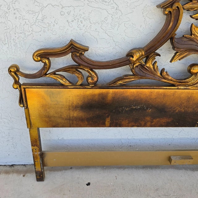 Vintage French Rococo Louis XV Baroque Gold Gilt Metal King Headboard For Sale - Image 4 of 12