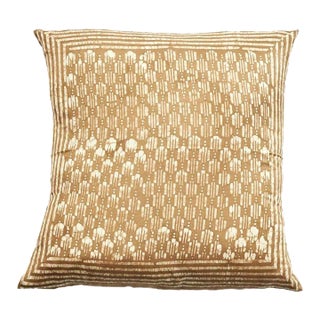 Hand-Dyed Oasis Gold Silk Pillow in Classic Wax Block Print For Sale