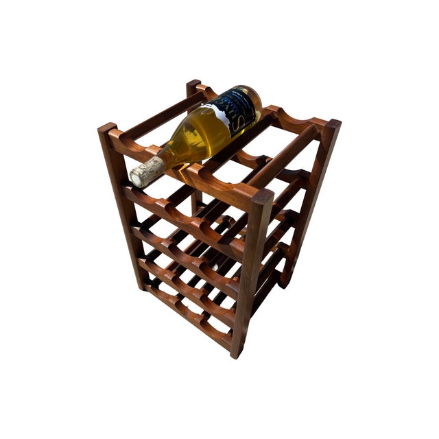 1960s Vintage Mid Century Modern Solid Walnut Wine Rack 15 Bottle For Sale - Image 5 of 8