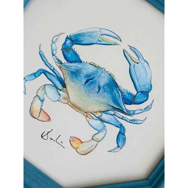 Nautical Original Hand-Painted Crab Painting in a Hand-Painted Frame For Sale - Image 3 of 3