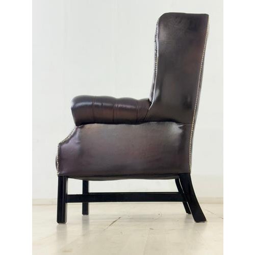 Black Chesterfield Wingback Chair in Burgundy Leather from Wilmowsky For Sale - Image 8 of 12