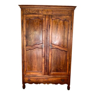 19thC Louis XV Style Walnut Armoire With Star Frieze For Sale