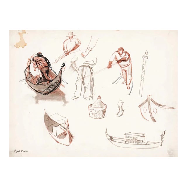 1953 Irving Amen Venice Italy Watercolor For Sale