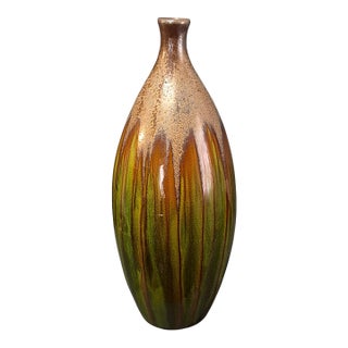 Mid-Century-Modern Earth Tone Glazed Pottery 16'' High Vase For Sale