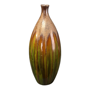 Mid-Century-Modern Earth Tone Glazed Pottery 16'' High Vase