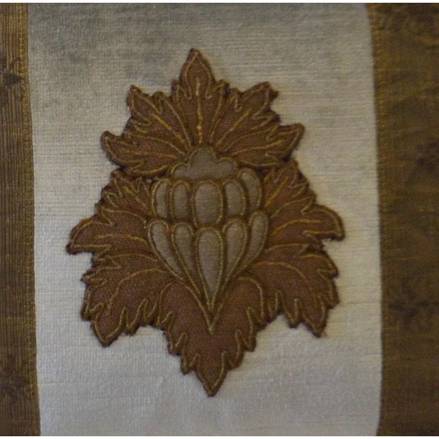 Modern Contemporary Embroidery Pillow with Antique Trim For Sale - Image 3 of 4