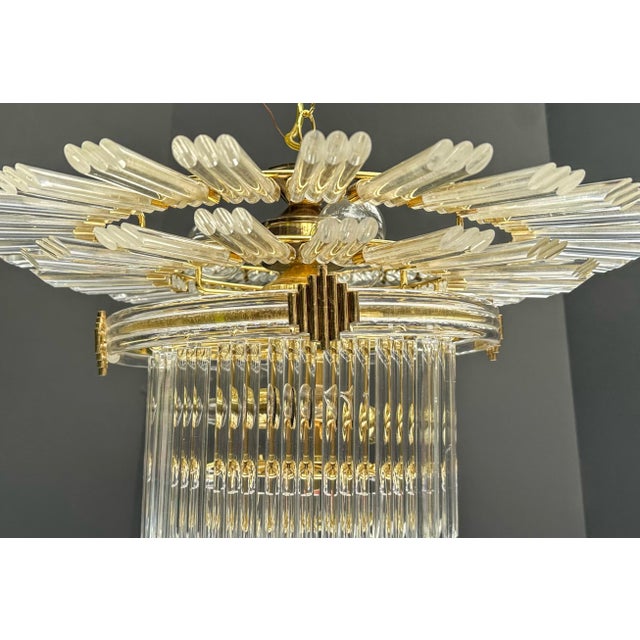 Metal Late 20th Century 7-Light Lucite Starburst Art Deco Revival Chandelier For Sale - Image 7 of 12