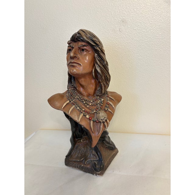 1900's Antique Chalkware Hiawatha Indian Bust Sculpture/Statue - Cigar Store Display For Sale - Image 4 of 9