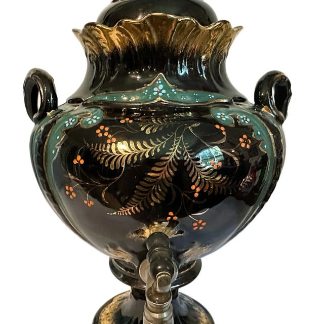 Late 19th Century Antique 1880s Victorian Jackfield Pottery Gilt Samovar - English Tea Urn For Sale - Image 5 of 8