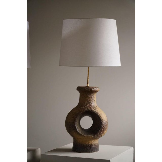Danish Modern Ceramic Large Table Lamp in Green-Brown Colors, 1960s For Sale - Image 11 of 14