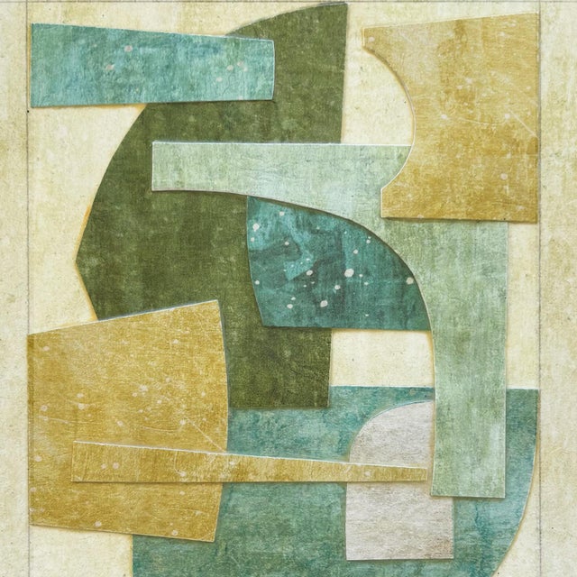 Mid-Century Modern Contemporary "Celadon" Collage in Vintage Mid-Century Frame For Sale - Image 3 of 6