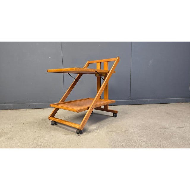 Vintage Italian Foldable Wooden Serving Cart, 1980s For Sale - Image 6 of 18