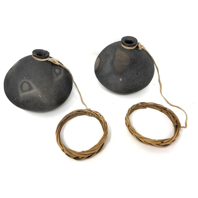 1950s Pair of Black Oaxacan Mezcal Jars From Mexico - 5" H X 5.5" Diam. For Sale In Los Angeles - Image 6 of 11