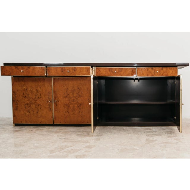 Vintage Modernist Sideboard Sideboard in Burl and Brass, 1970s For Sale - Image 10 of 12