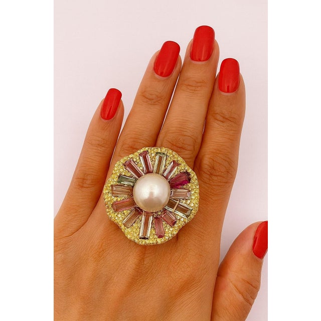 Bochic “Orient” Vintage Fancy Sapphires & Tourmaline Ring Set 18K Gold & Silver For Sale - Image 4 of 10