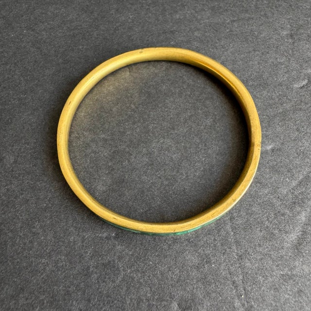 Vintage Malachite Inlay Bangle Bracelet Brass Gold Tone Thin For Sale - Image 4 of 9