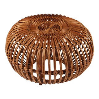 Boho Chic Franco Albini 1950s Mid-Century Modern Wicker Ottoman, Stool or Side Table For Sale