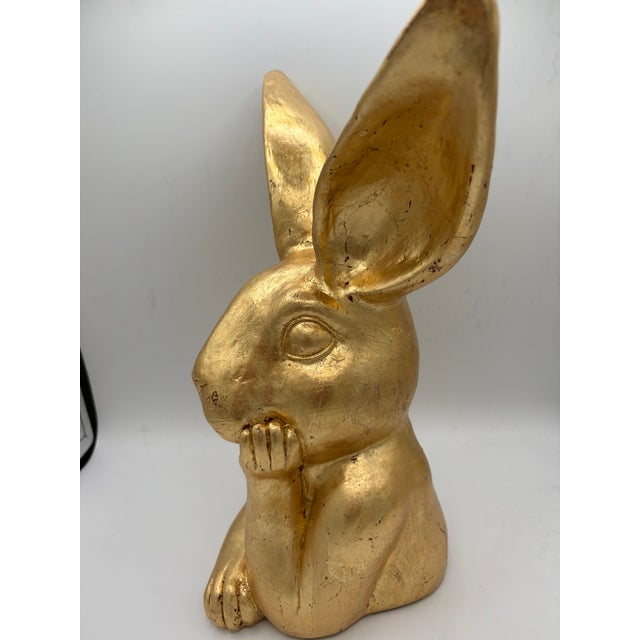 Hand Gilded Distressed Gold Easter Bunny Rabbit Tabletop Decor Sculpture Art For Sale - Image 11 of 13