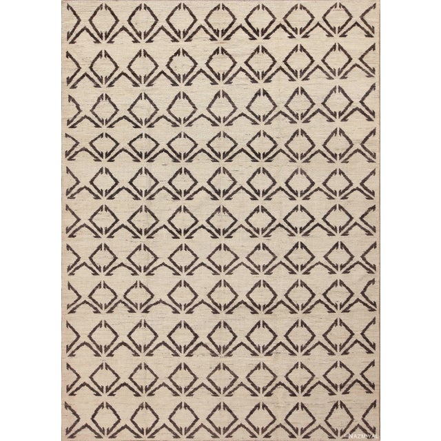 Nazmiyal Collection Modern Area Brown Cream Moroccan Design Area Rug For Sale