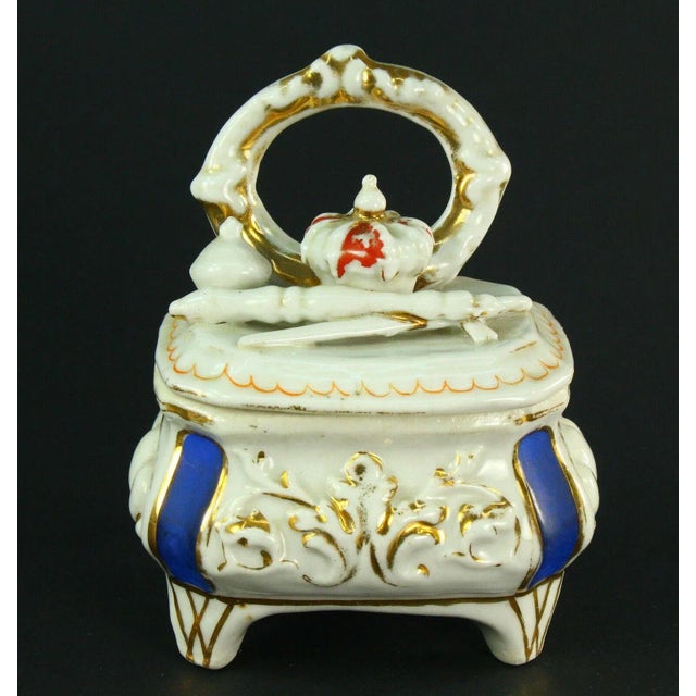 Victorian Conta & Boehme Attributed German Porcelain Fairing Box, Crown & Sceptre For Sale - Image 12 of 12