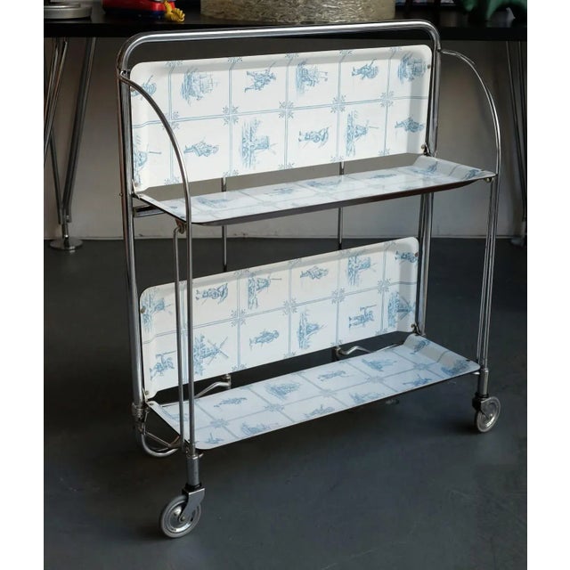 1970s Mid Century Modern Folding Serving Trolley in Chromed Metal, Germany For Sale - Image 5 of 6