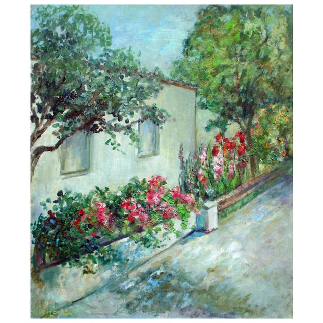 American Mid 20th Century "Carmel Cottage With Flowers" Landscape Oil Painting by Helen Enoch Gleiforst, Framed For Sale - Image 3 of 7