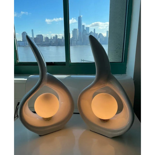 Postmodern Ceramic Flame Lamps - a Pair For Sale - Image 4 of 5