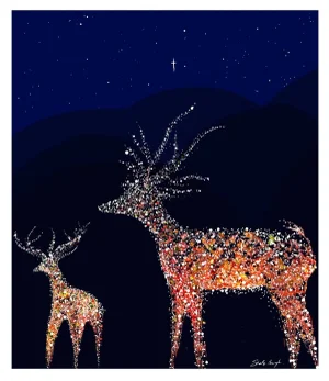 "Reindeer" Contemporary Photorealist Animals with Landscape Reproduction Print