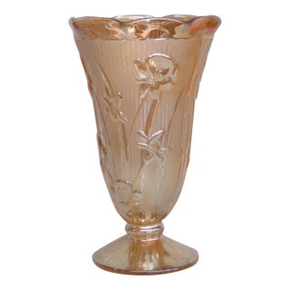 Jeannette Glass Iris Herringbone Vase Flora Gold Iridescent 4027b For Sale