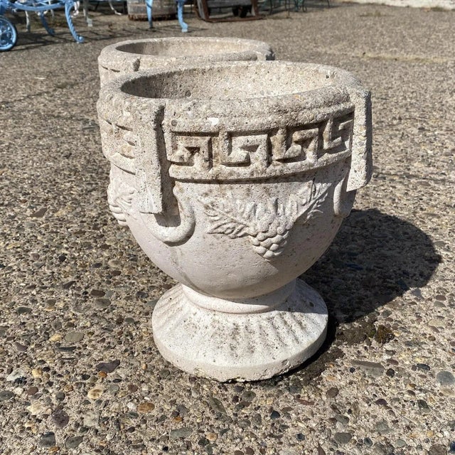 Vintage Greek Classical Style Concrete Greek Key Garden Flower Planter Pot, Pair For Sale - Image 4 of 8
