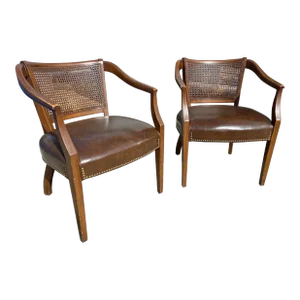 1970s Shafer Brothers Cane Back Arm Chairs- Set of 2