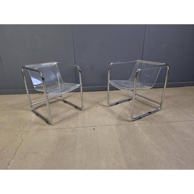 1970s Acrylic Glass and Tubular Chrome Armchairs, 1970s, Set of 2 For Sale - Image 5 of 14