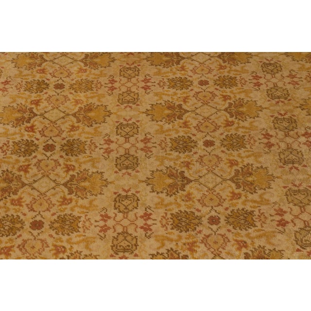 Vintage Oushak-Style European Rug in Gold and Beige-Brown Floral Pattern For Sale In New York - Image 6 of 9