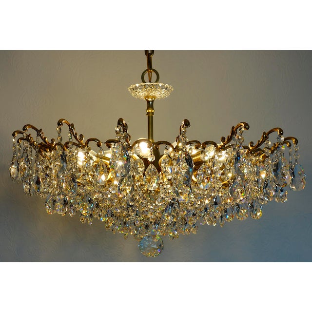 Antique Palwa Brass Lead Crystal Chandelier from Palwa, 1950s For Sale - Image 15 of 17