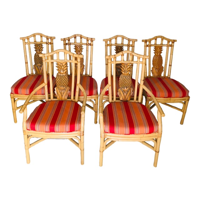 Palecek Style Bamboo Rattan Pineapple Dining Chairs - Set of 6 For Sale