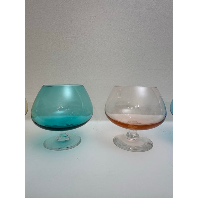 Glass Mid 20th Century Mid Century Modern Pastel Colored Glass Brandy Snifters Cocktails - Set of 6 For Sale - Image 7 of 10