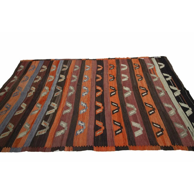 Orange & Brown Vintage Turkish Kilim Rug For Sale - Image 4 of 7