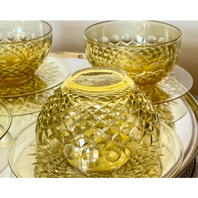 Art Deco Antique Frederick Carder for Steuben Yellow Crystal Bowls & Underplates Set- 8 Pieces For Sale - Image 3 of 6