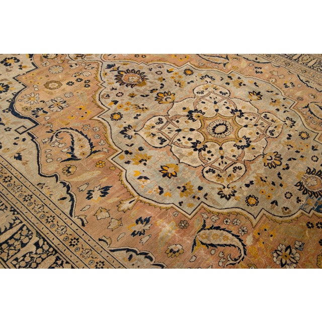 Antique Persian Tabriz Handmade Medallion Motif Blue and Beige Wool Rug For Sale - Image 10 of 11