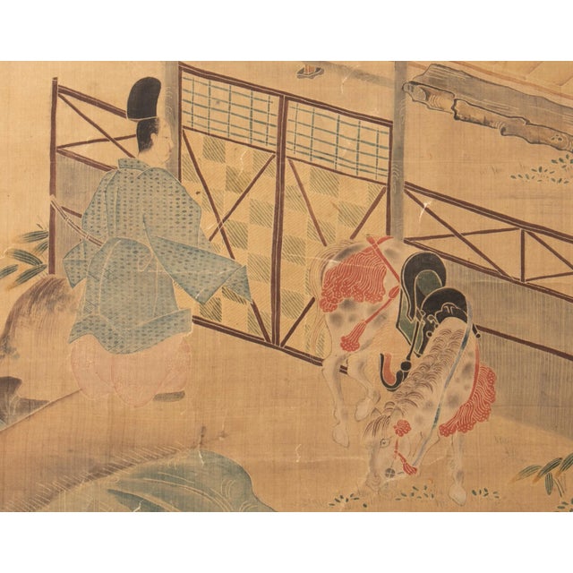 Meiji Era Japanese Painted Silk Scroll Inspired by "The Tale of Genji" Story For Sale - Image 9 of 12