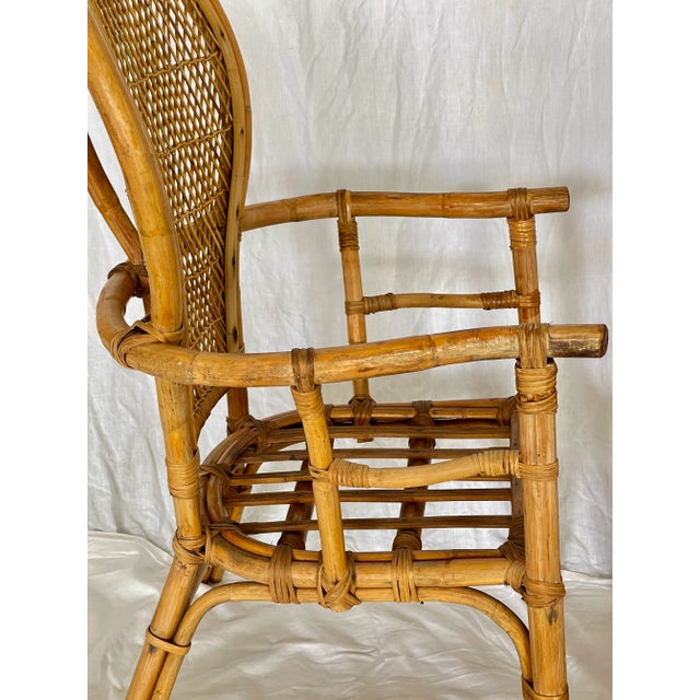 Camel Pair Bamboo & Rattan Fan Back Arm Chairs For Sale - Image 8 of 18