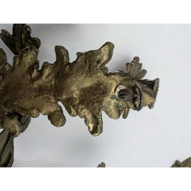 Metal 1920s Pair of 3 Arm Rococo Style Candle Sconces in Brass For Sale - Image 7 of 8