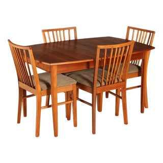 Mid-Century Extendable Walnut Dining Table and Chairs from Vanson, 1950s, Set of 5 For Sale