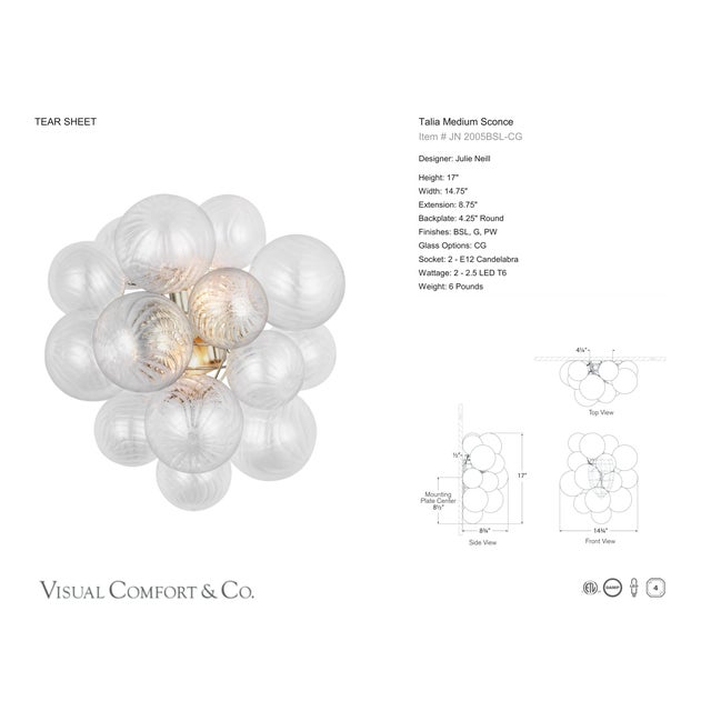 Visual Comfort Julie Neill for Visual Comfort Signature Talia Medium Sconce in Burnished Silver Leaf with Clear Swirled Glass For Sale - Image 4 of 7