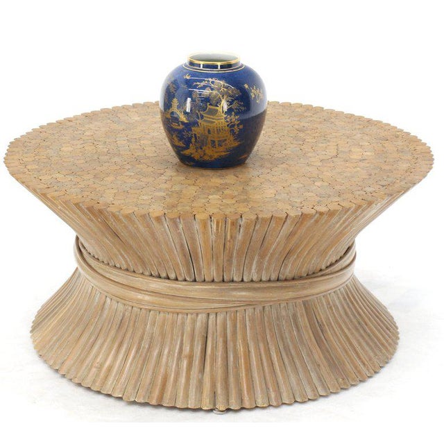Mid-Century Modern McGuire Round Wheat Bamboo Sheaf Base Coffee Table For Sale - Image 6 of 12