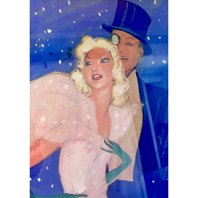 Framed vintage-style travel print titled “L’Hiver à Monte-Carlo” (Winter in Monte Carlo), after French artist Jean-Gabriel...