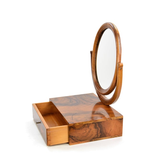 Walnut Burl Table Top Vanity Mirror with Drawer, 19th Century For Sale - Image 5 of 8