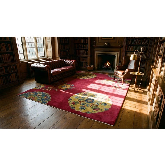 Textile 1930s Pink Blush Floral Modern Antique Chinese Art Deco Rug 8' 9" X 11' 4" Handknotted Wool Carpet For Sale - Image 7 of 9