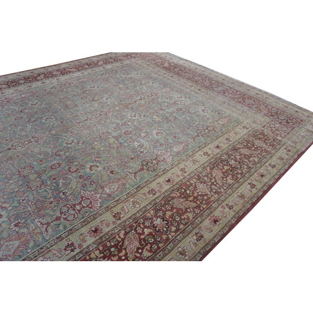 Textile 1920s Blue Floral Antique Persian Moud Rug 10'1"x13'7" Handknotted Wool Carpet For Sale - Image 7 of 9